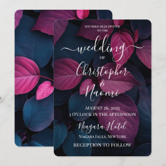 Create Your Own Dark Pink & Black Leaves Invitation