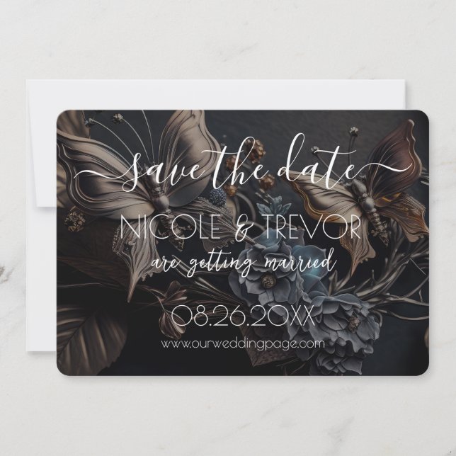 Create Your Own - Dark Steampunk Butterflies Save The Date (Front)