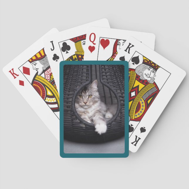 Create Your Own Dark Teal Border Photo Poker Cards (Back)