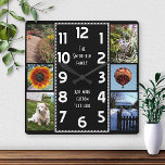 Create Your Own Deco 6 Photo Collage Black-White Square Wall Clock<br><div class="desc">Make your own personalized photo collage clock with this easy template. This square, classy clock has white numbers lined up in the middle in a deco-style long rectangle and a plain black background that you can "customize" to whatever image or color you'd like. Along the edges, there's room for you...</div>