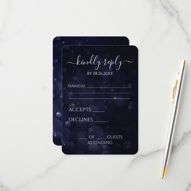 Create Your Own Deep Blue Bokeh Waters RSVP Card (Front/Back In Situ)