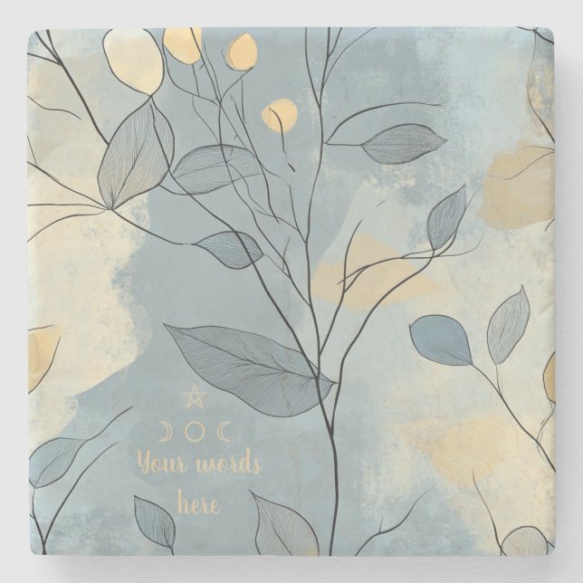 Create Your Own Deep Blue Floral Minimalist Stone Coaster (Front)