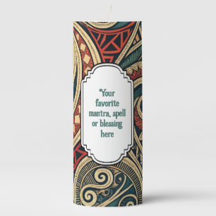 Create Your Own Deep Teal Red Festive Tribal Pillar Candle