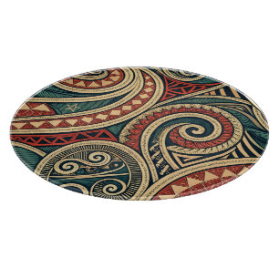 Create Your Own Deep Teal Red Gold Festive Tribal Cutting Board