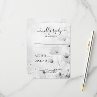 Create Your Own Delicate Greyscale Flowers Wedding RSVP Card