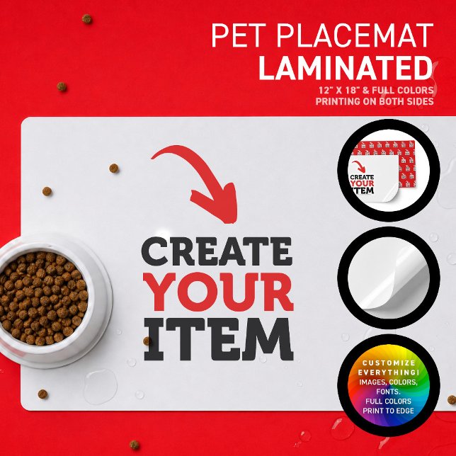 CREATE-YOUR-OWN DIY Custom upload your design Placemat (Create and print your personalized dog & cat laminated placemat, full colors. Design all online!)