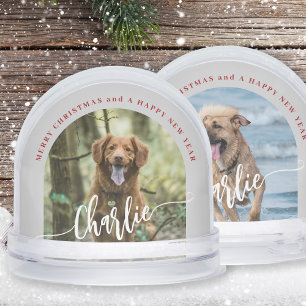 Create your own dog 2 photos Merry Christmas Snow Globe
