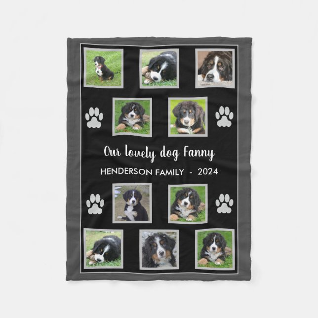 Create your own dog pet photo collage monogrammed fleece blanket (Front)