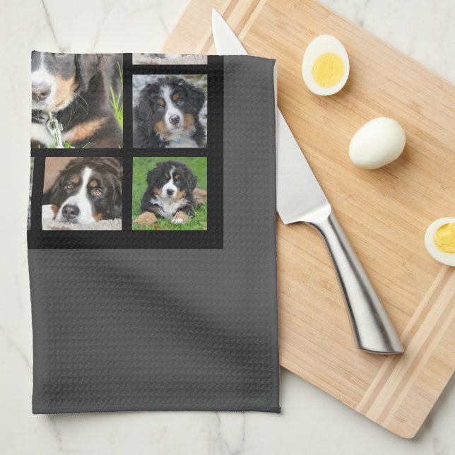 Create your own dog photo collage monogram name kitchen towel (Quarter Fold)