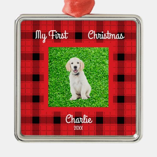 Create Your Own Dog Photos 1st Christmas Metal Ornament