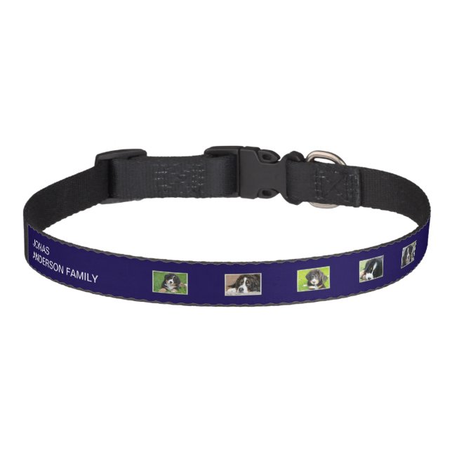 Create your own dogs photo collage name contact pet collar (Front)
