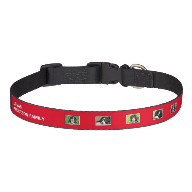 Create your own dogs photo collage name contact pet collar (Front)