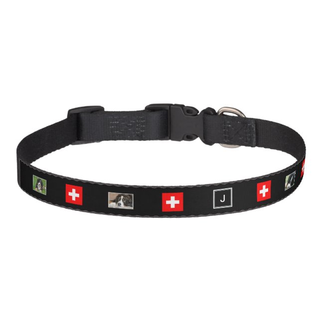 Create your own dogs photo collage Swiss flag Pet Collar (Front)