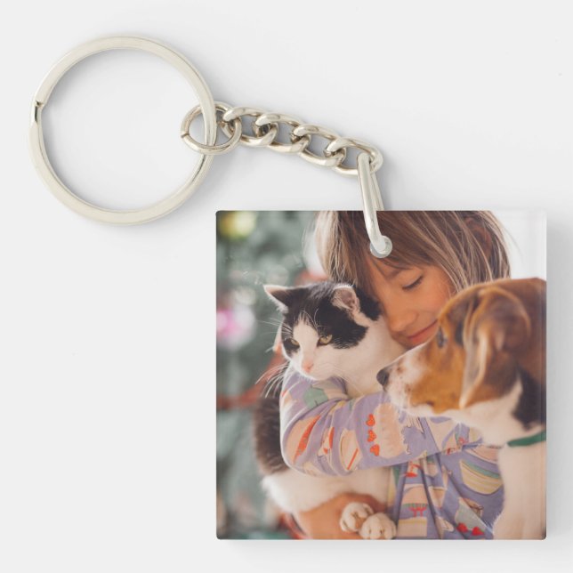 Create Your Own Double Sided 2 Photo Upload Pictur Keychain (Front)