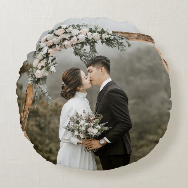 Create Your Own Double Sided Wedding Photo Couple Round Pillow (Front)