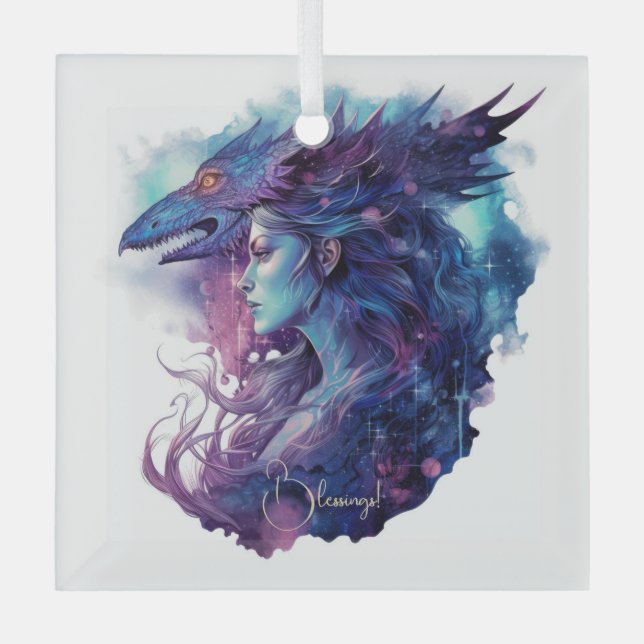 Create Your Own Dragon Goddess Glass Ornament (Front)
