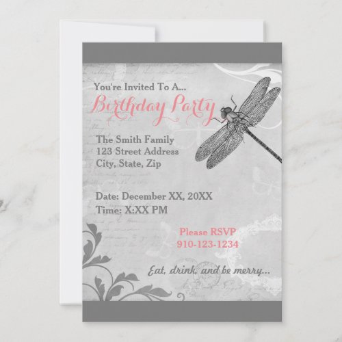 Create Your Own Dragonfly Birthday Invitation