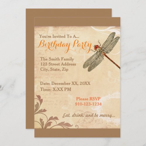 Create Your Own Dragonfly Birthday Invitation