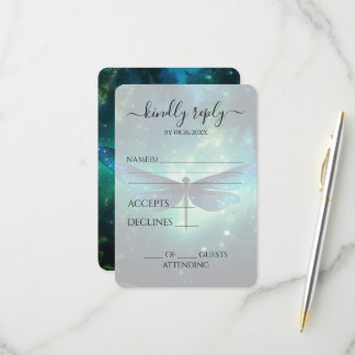 Create Your Own Dragonfly Green Blue Wedding RSVP Card
