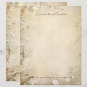 Create Your Own Dreamy Beige White Floral Vintage Letterhead
