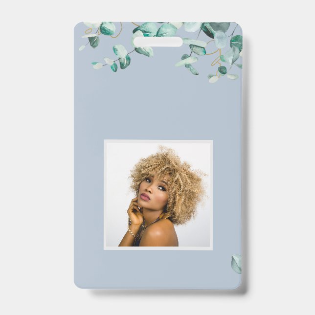 Create Your Own Dusty Blue Eucalyptus Leaves Badge (Front)