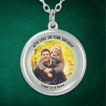 Create Your Own Elegant Birthday Keepsake Photo Silver Plated Necklace<br><div class="desc">Customize this elegant necklace with a favorite photo and your own words, as a birthday gift for someone special. The photo will appear within a light green circle 'frame', with your custom text around the outside. The pretty necklace makes an elegant keepsake gift to wear time and again. To continue,...</div>