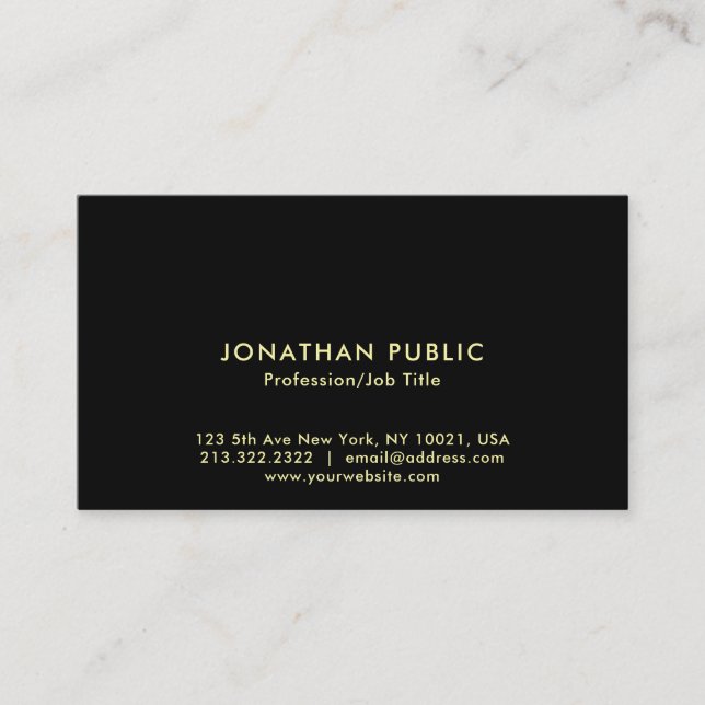 Create Your Own Elegant Black Gold Easy Plain Business Card (Front)