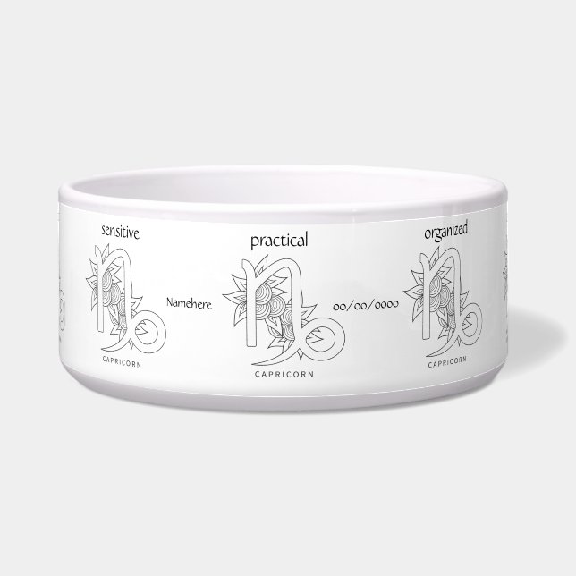 Create Your Own Elegant Black & White Capricorn Bowl (Front)