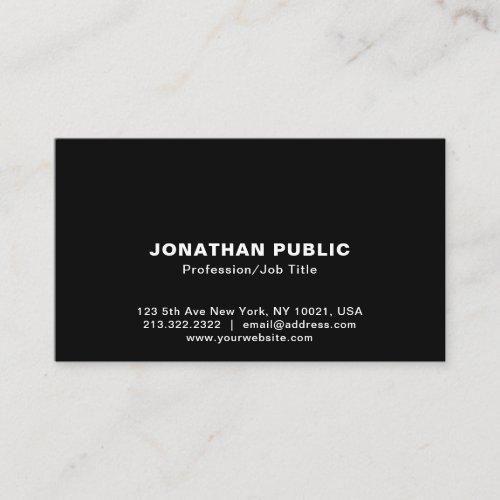 Create Your Own Elegant Black White Sleek Plain Business Card