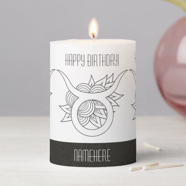 Create Your Own Elegant Black & White Taurus Pillar Candle (In Situ)