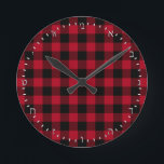 Create Your Own elegant buffalo plaid Hebrew Clock<br><div class="desc">Wall Clock (HEBREW Numerals): Create Your Own buffalo plaid red and black pattern styling - personalized professional branded clock with option to add custom logo / photo and text. Simple way to personalize your business,  create cool gifts for your family & friends for every occasion.</div>