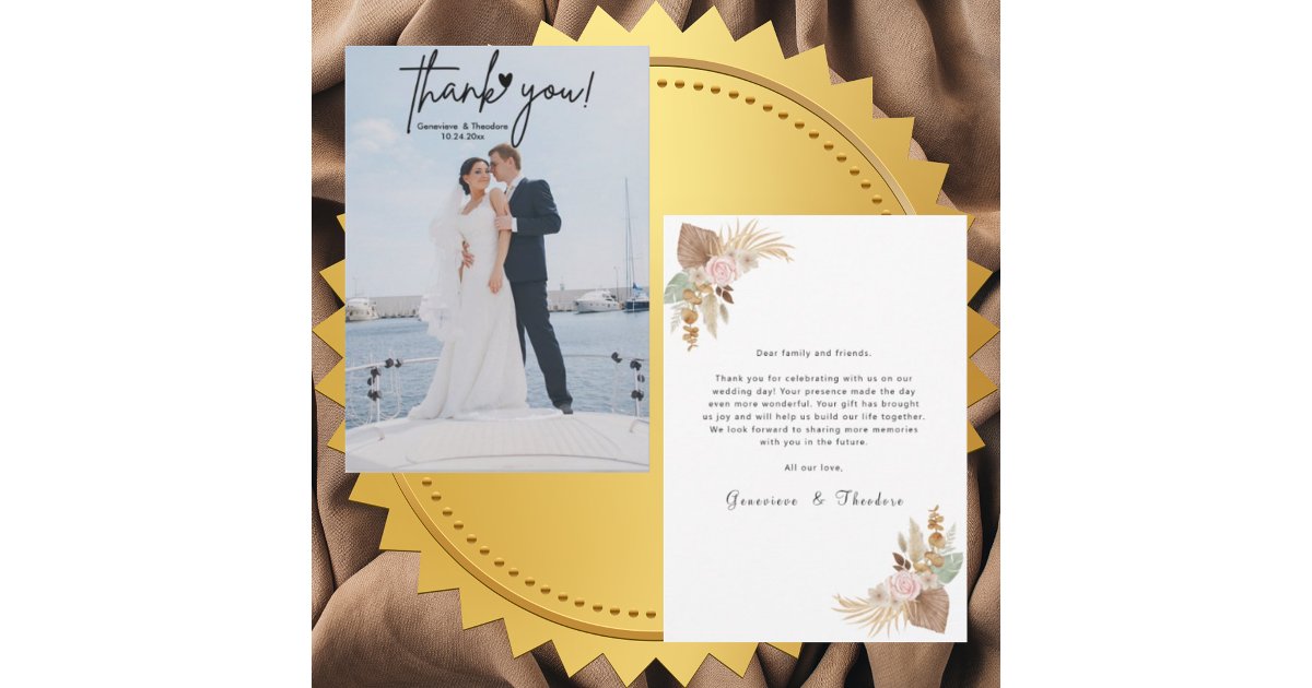 Create Your Own Elegant Chic Script Photo Wedding Thank You Card | Zazzle