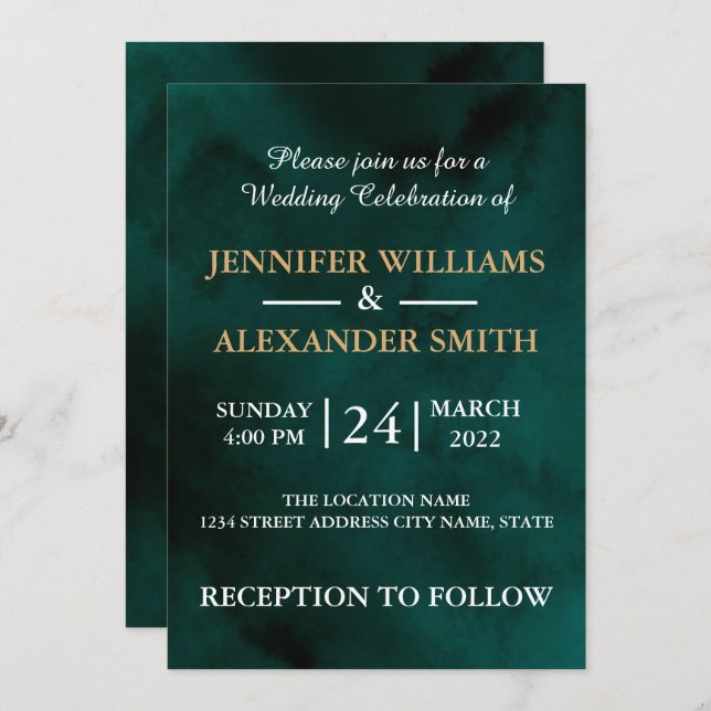Create Your Own Elegant Custom Dark Green Wedding Invitation (Front/Back)