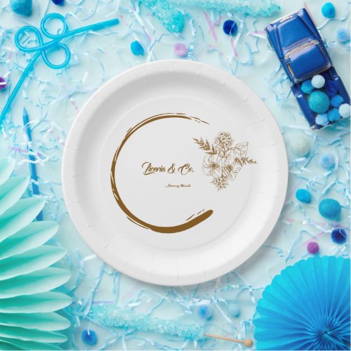 Create your own Elegant Gold Floral Catering Paper Plates