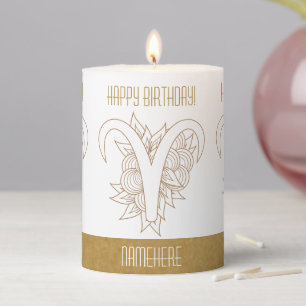 Create Your Own Elegant Gold & White Aries Zodiac Pillar Candle
