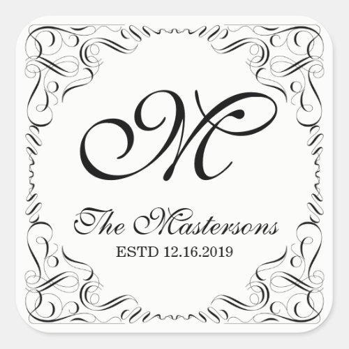 Create Your Own Elegant Graceful Wedding Monogram Square Sticker