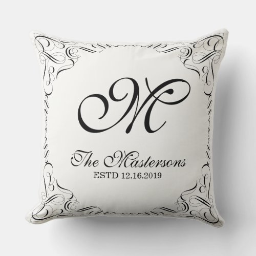 Create Your Own Elegant Graceful Wedding Monogram Throw Pillow