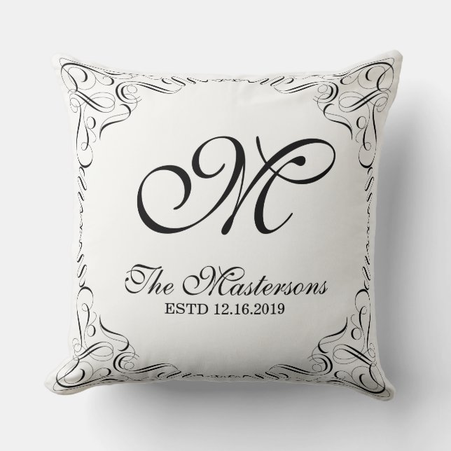 Create Your Own Elegant Graceful Wedding Monogram Throw Pillow (Front)