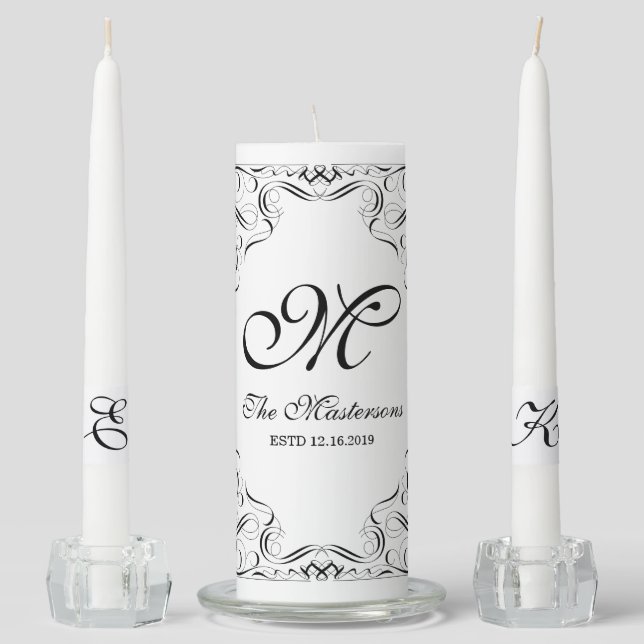 Create Your Own Elegant Graceful Wedding Monogram Unity Candle Set (Front)