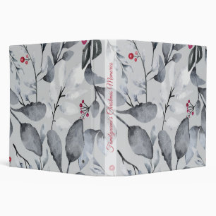 Create Your Own Elegant Grey Tone Red Holly 3 Ring Binder