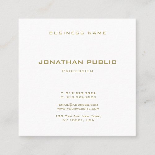 Create Your Own Elegant Modern Gold Text Font Top Square Business Card