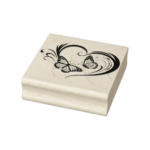 Create Your Own Elegant Monarch Butterflies Heart Rubber Stamp