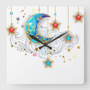 Create Your Own Elegant Moon and Stars Square Wall Clock