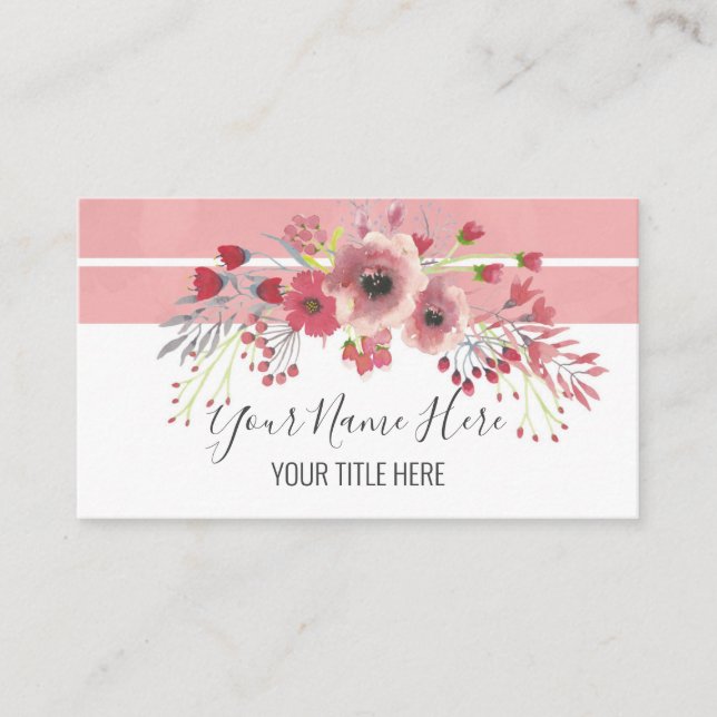Create Your Own Elegant Pink Floral Bouquet Business Card (Front)