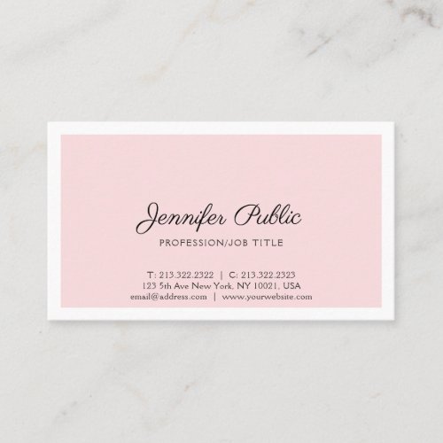 Create Your Own Elegant Pink Simple Modern Plain Business Card