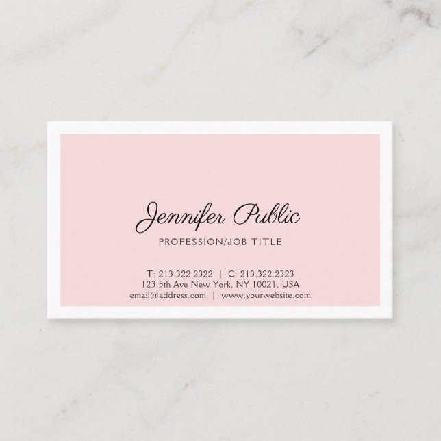 Create Your Own Elegant Pink Simple Modern Plain Business Card (Front)