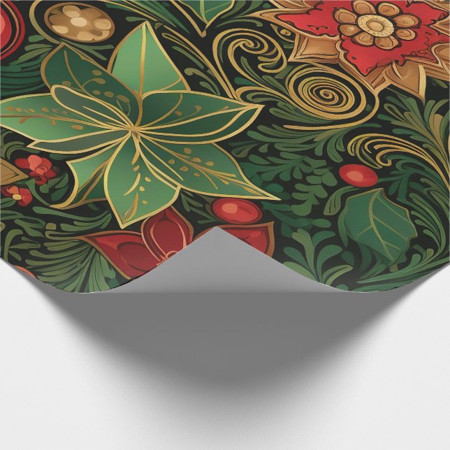 Create Your Own Elegant Poinsettias & Baubles Wrapping Paper (Corner)