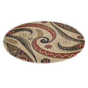 Create Your Own Elegant Red Gold Black Tribal Cutting Board