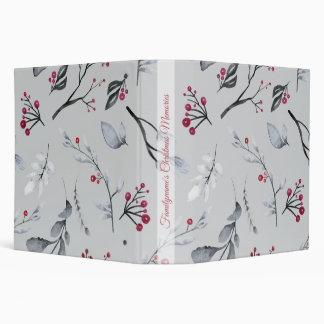 Create Your Own Elegant Red Holly Grey 3 Ring Binder