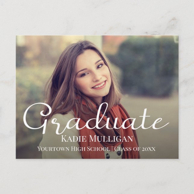 Create your Own Elegant Script Graduation Photo Announcement Postcard (Front)